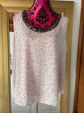 Ann Taylor Light Pink Printed Sleeveless Camisole with Beaded Neckline